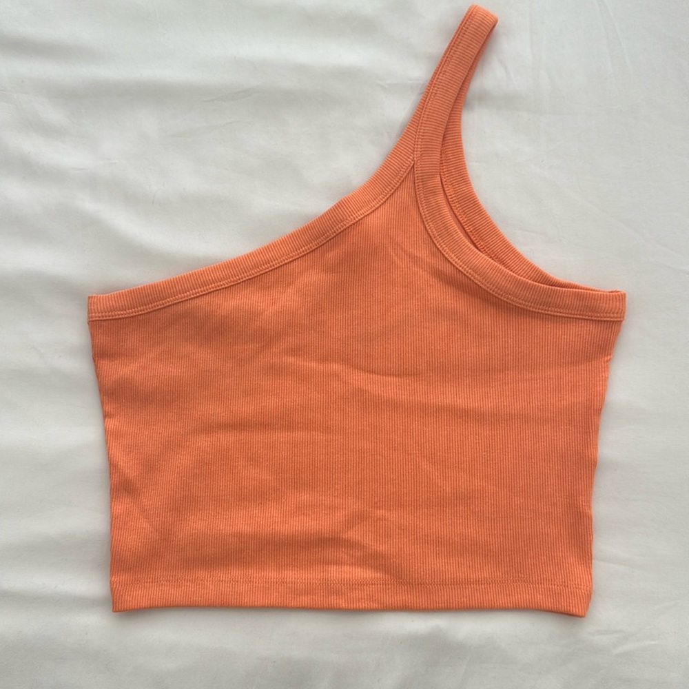 Orange cropped asymmetrical one sleeve tank top